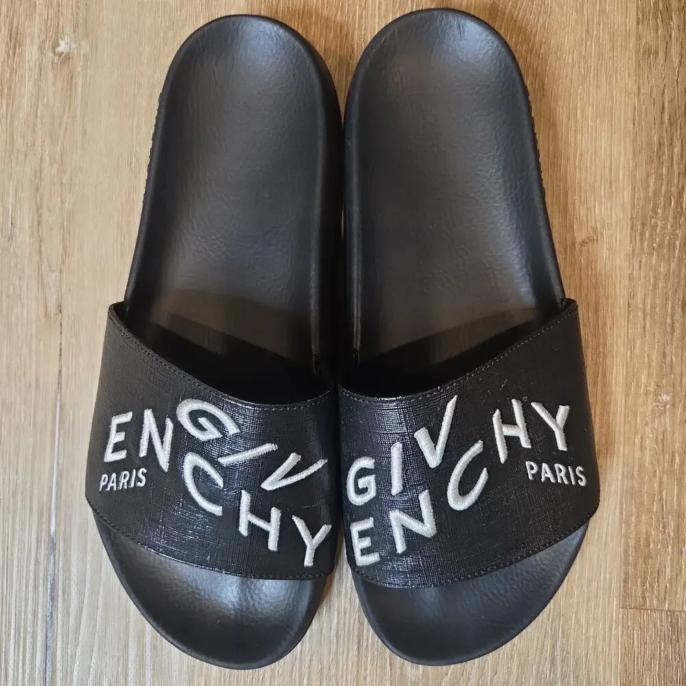 Givenchy Refracted Logo Embroidered Slides Black EU 43 US 10 BH300YH0QB-004